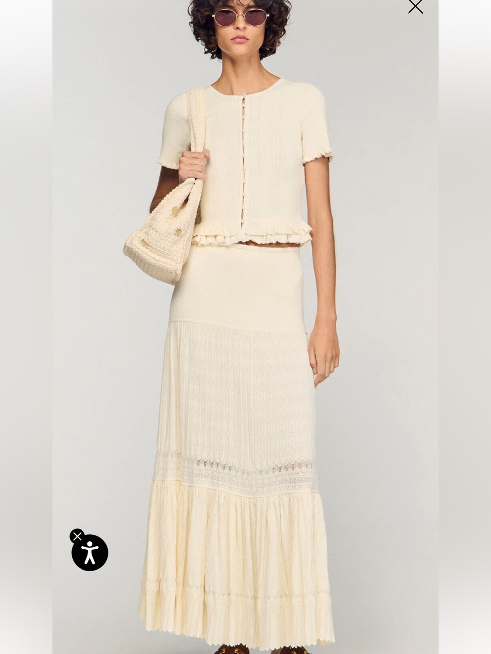 NWT Sandro Arianna Ecru Ruffled Knit Top & Maxi Skirt Set